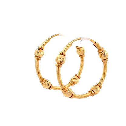 22ct Yellow Gold  Bead Hoop Earrings PZ325-ER19