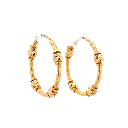 22ct Yellow Gold  Bead Hoop Earrings PZ325-ER19