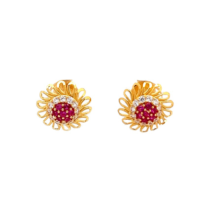 22ct Yellow Gold Floral Stud Earrings with Stones PZ325-ER8