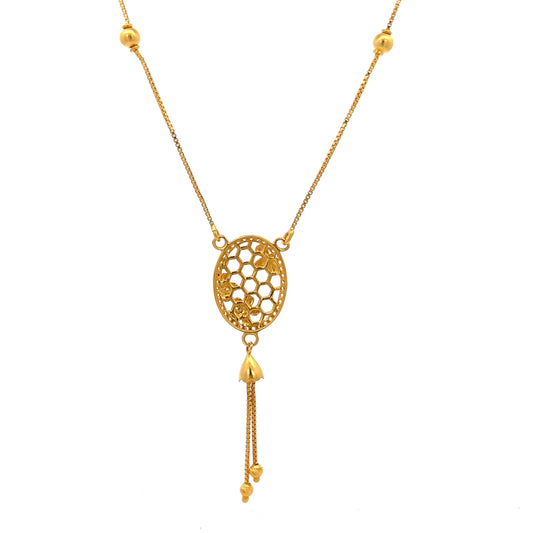22ct Gold Oval Honeycomb Floral Drop Necklace