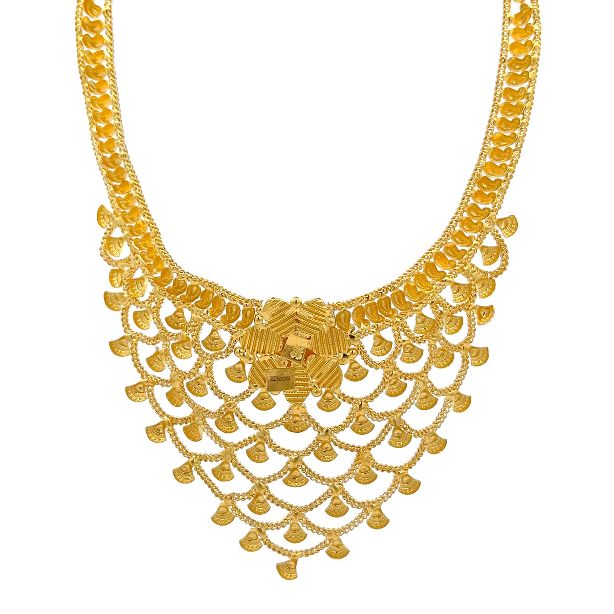 22ct Gold Layered Mesh Necklace with Fan-Shaped Fringe
