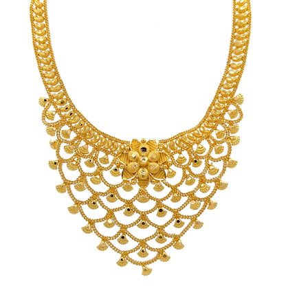 22ct Gold Layered Mesh Necklace with Fan-Shaped Fringe