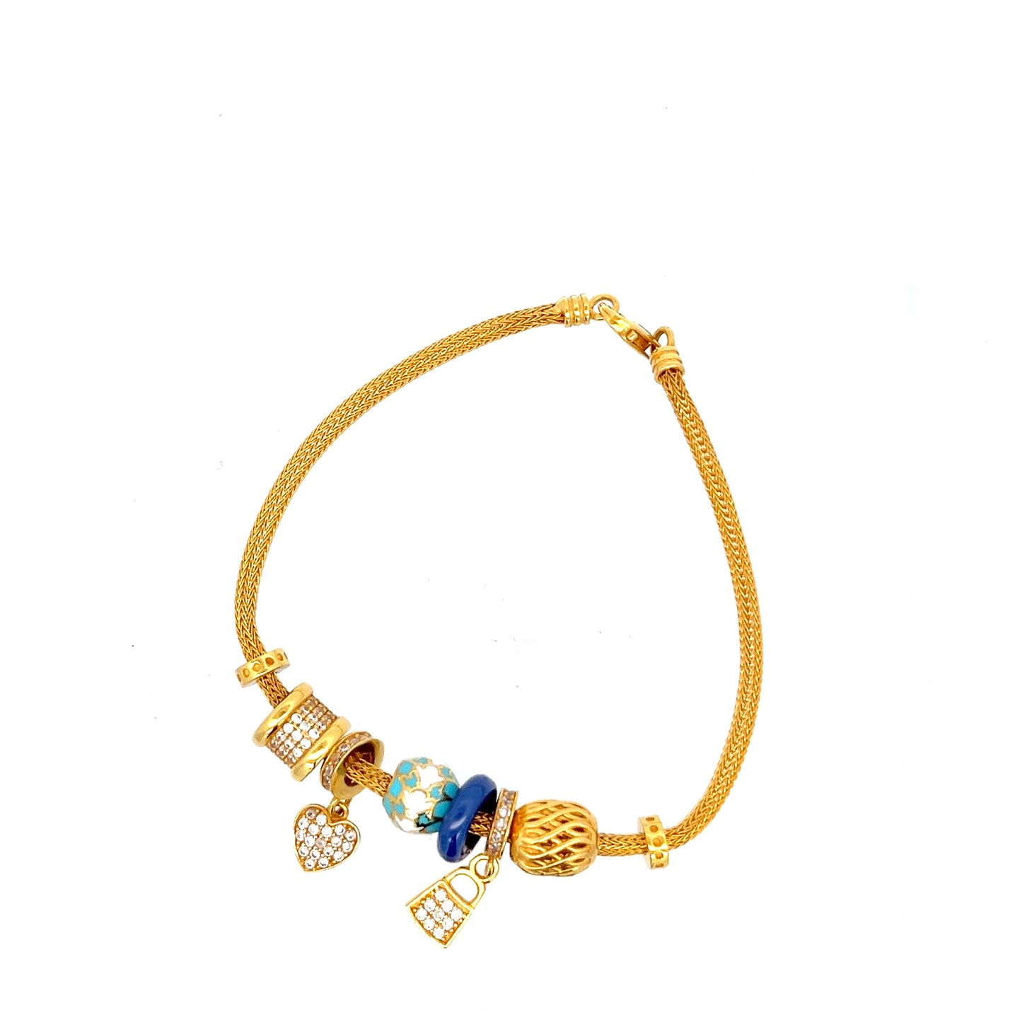 22ct Gold Charm Bracelet with Coloured Beads and Clear Stones