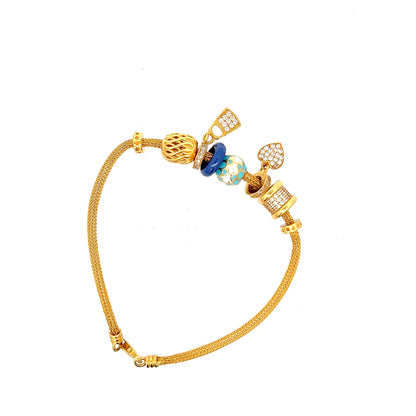 22ct Gold Charm Bracelet with Coloured Beads and Clear Stones