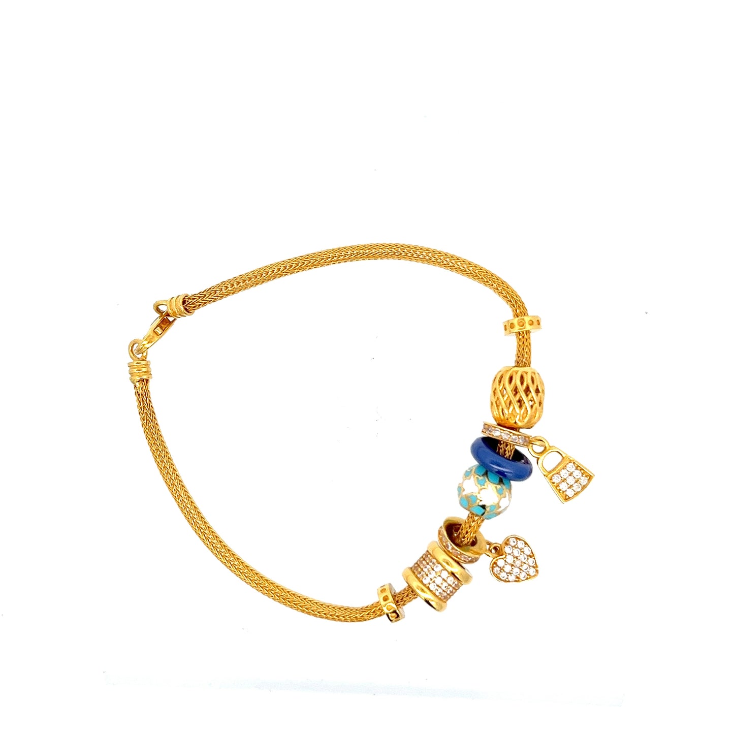 22ct Gold Charm Bracelet with Coloured Beads and Clear Stones