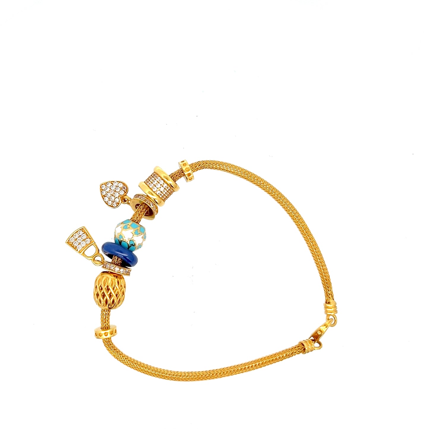 22ct Gold Charm Bracelet with Coloured Beads and Clear Stones