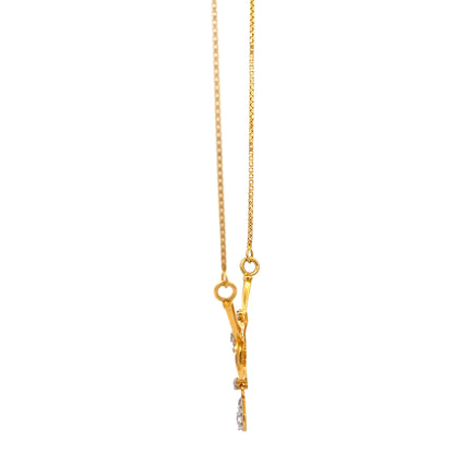 22ct Gold Floral Cluster Necklace with Teardrop Pendant