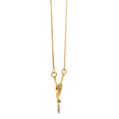 22ct Gold Floral Cluster Necklace with Teardrop Pendant