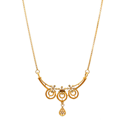 22ct Gold Floral Cluster Necklace with Teardrop Pendant