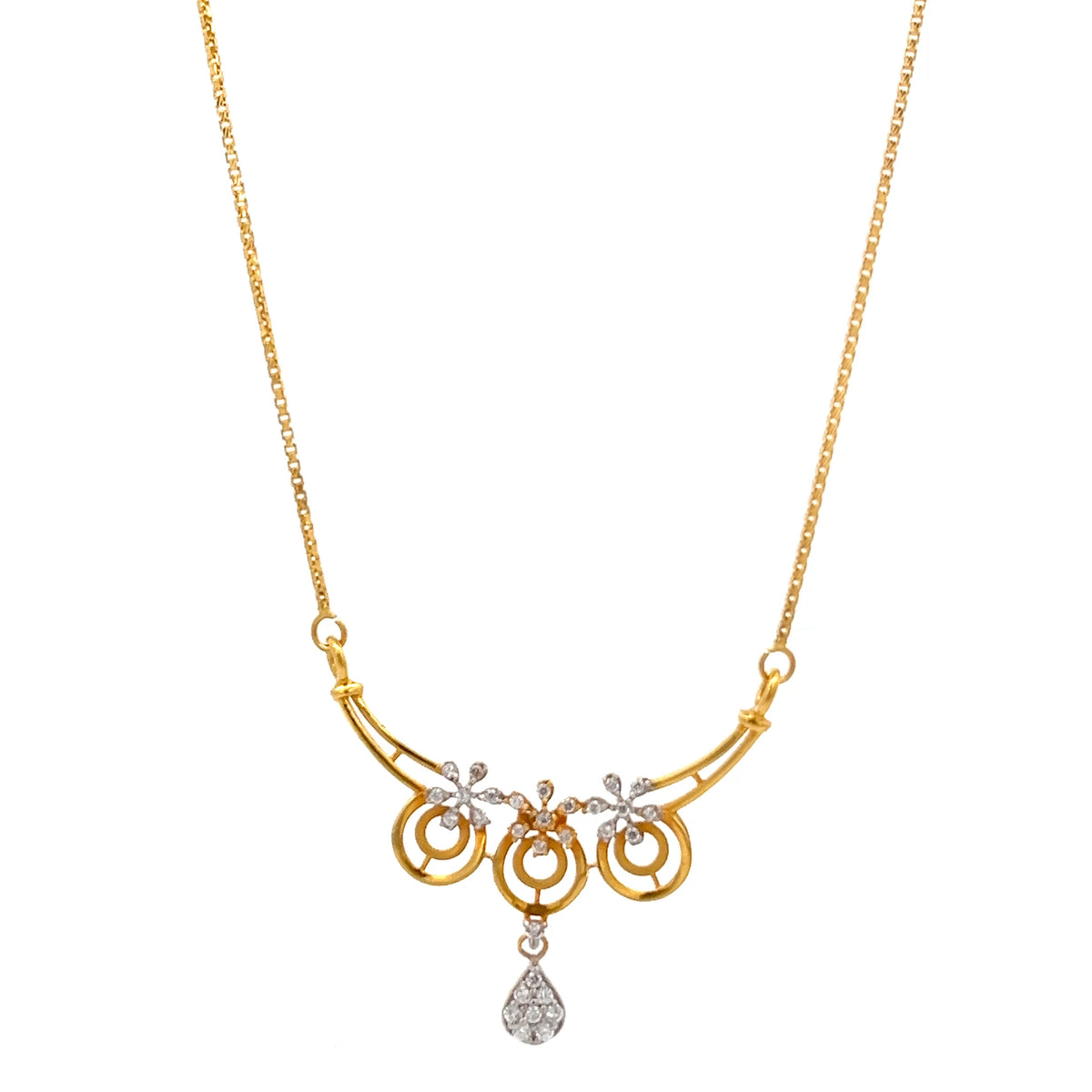 22ct Gold Floral Cluster Necklace with Teardrop Pendant