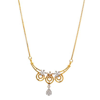 22ct Gold Floral Cluster Necklace with Teardrop Pendant