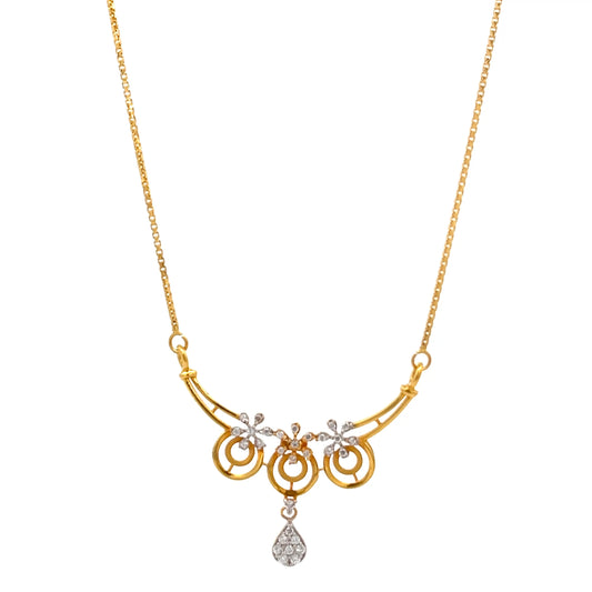 22ct Gold Floral Cluster Necklace with Teardrop Pendant