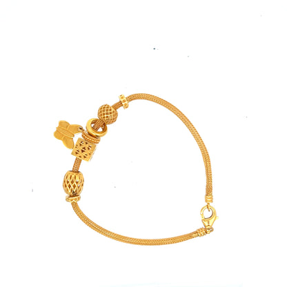22ct Gold Woven Bracelet with Butterfly and Beaded Charms