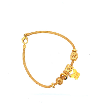 22ct Gold Woven Bracelet with Butterfly and Beaded Charms