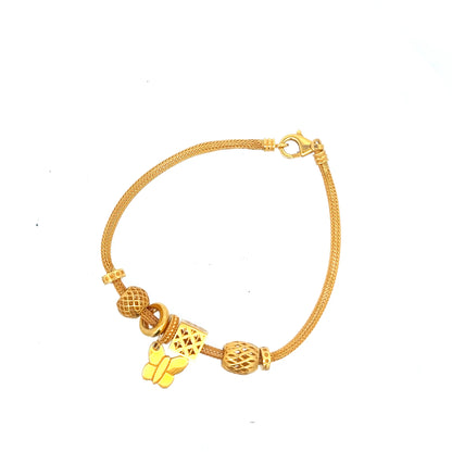 22ct Gold Woven Bracelet with Butterfly and Beaded Charms
