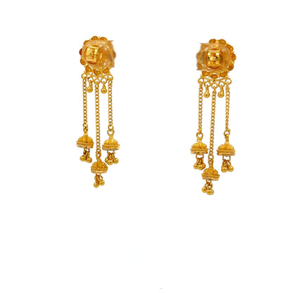22ct Gold Jhumka Chain Drop Earrings