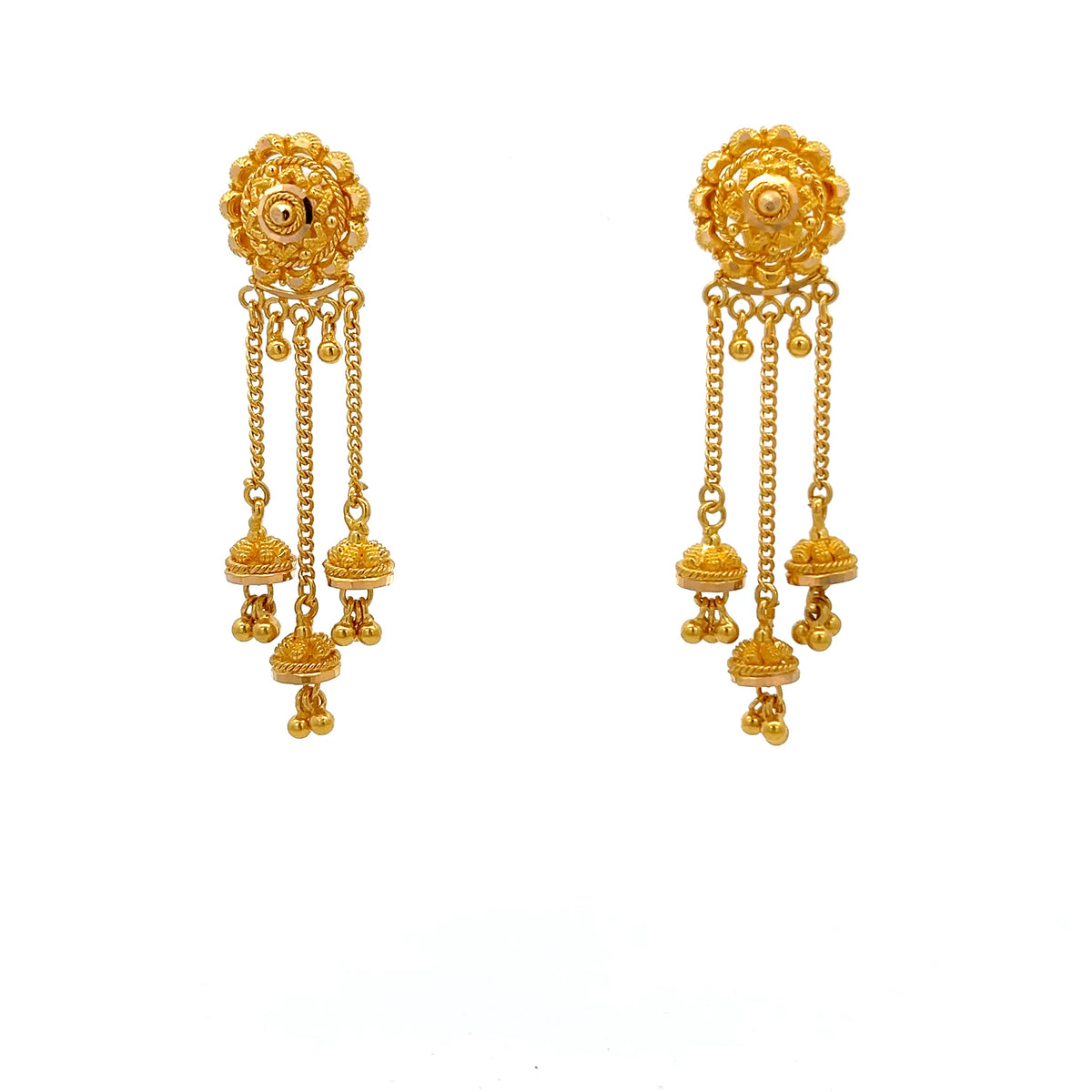 22ct Gold Jhumka Chain Drop Earrings