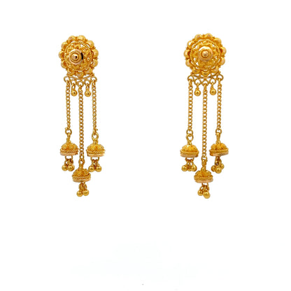 22ct Gold Jhumka Chain Drop Earrings