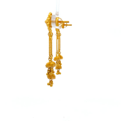 22ct Gold Jhumka Chain Drop Earrings