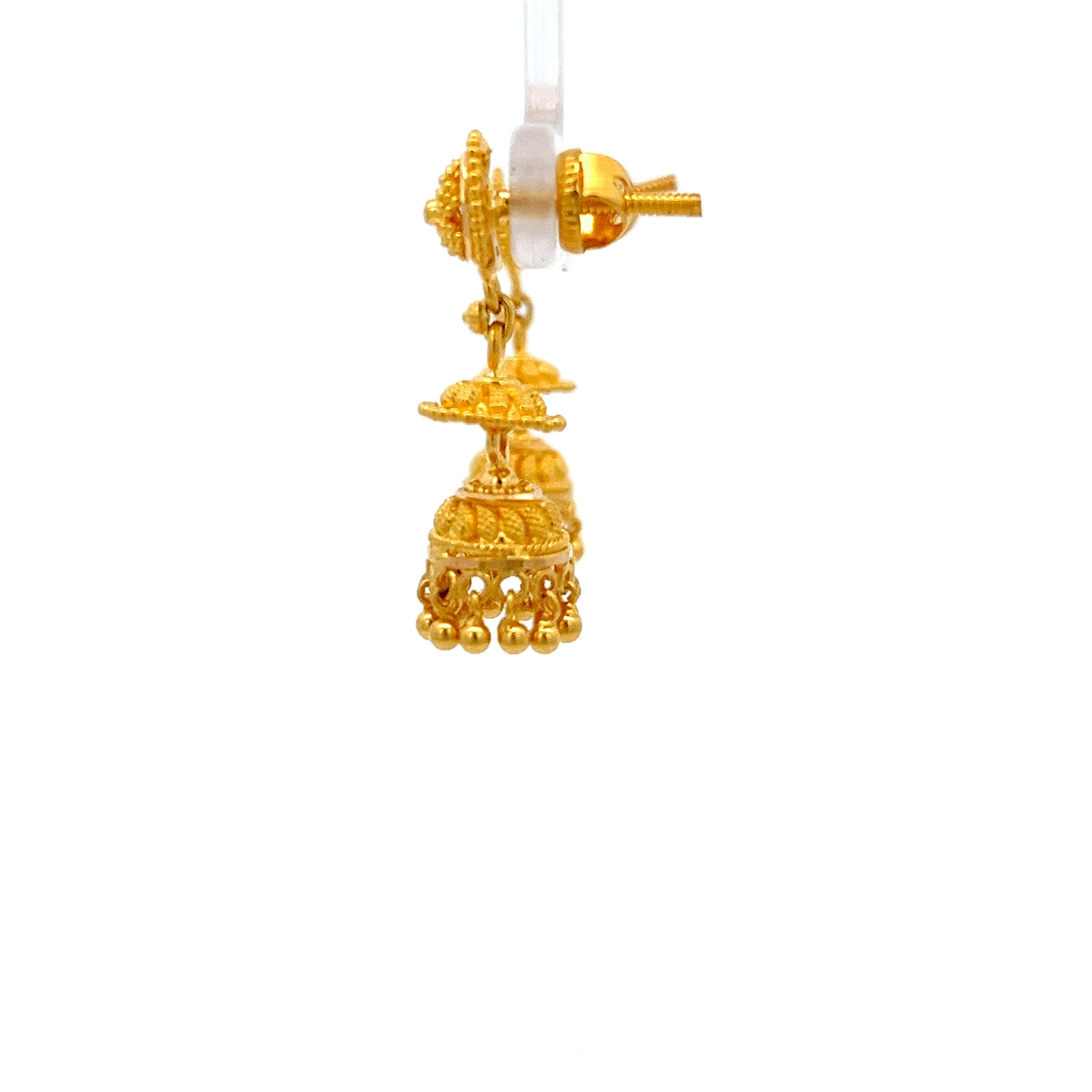 22ct Gold Jhumka Drop Earrings with Domed Filigree Details
