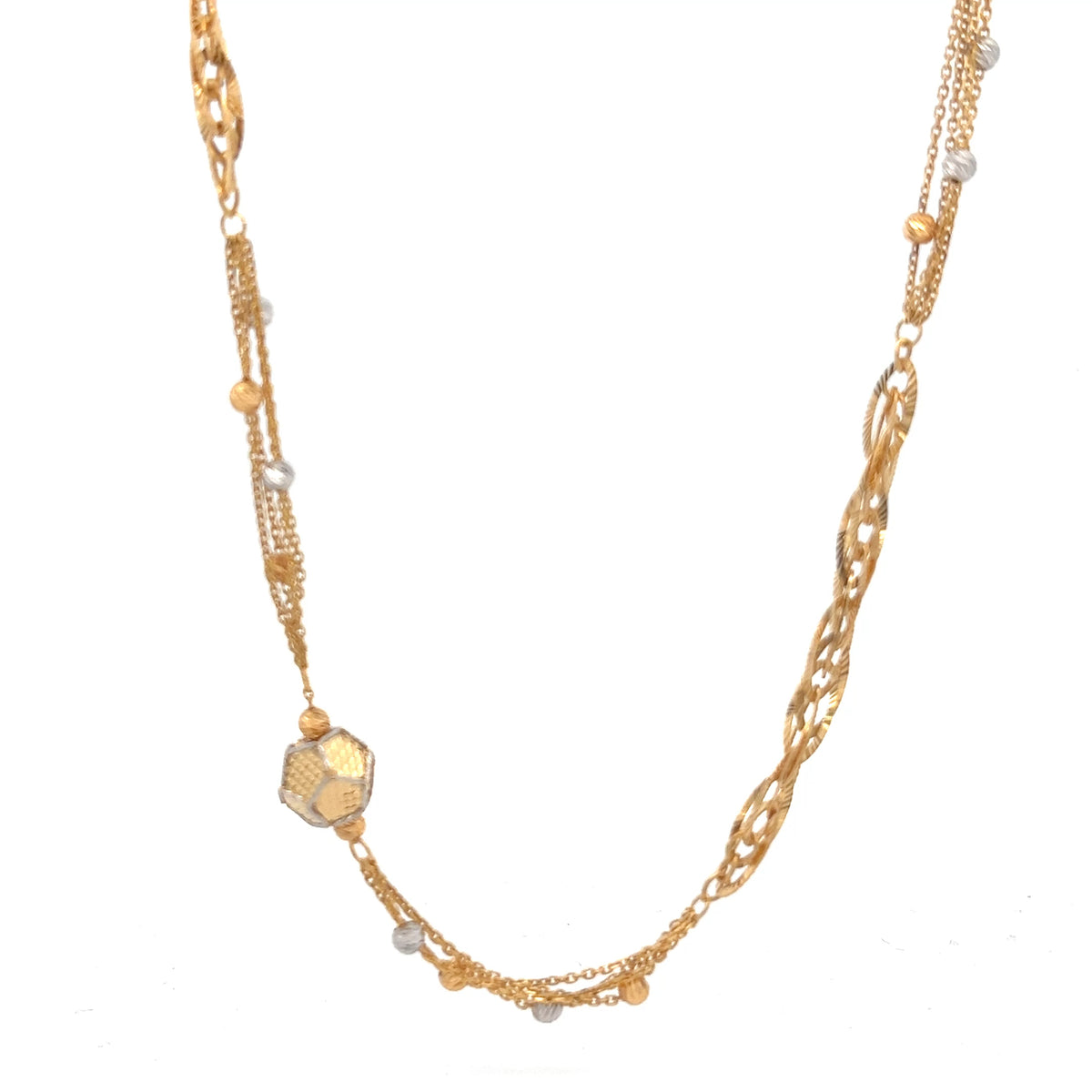 22ct Gold Multi-Strand Necklace with Textured Hexagonal Feature