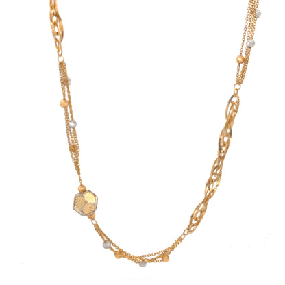 22ct Gold Multi-Strand Necklace with Textured Hexagonal Feature
