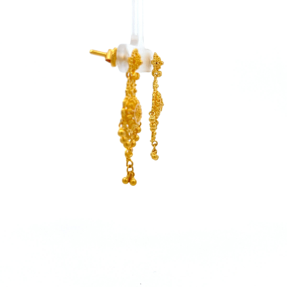 22ct Gold Filigree Disc Drop Earrings with Beaded Fringe