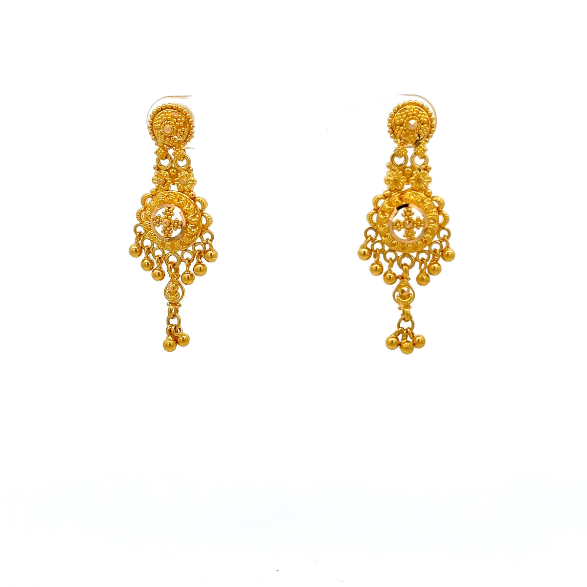 22ct Gold Filigree Disc Drop Earrings with Beaded Fringe