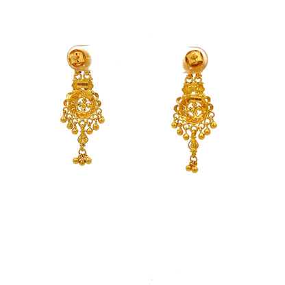22ct Gold Filigree Disc Drop Earrings with Beaded Fringe