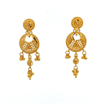 22ct Gold Filigree Circular Drop Earrings with Beaded Detail