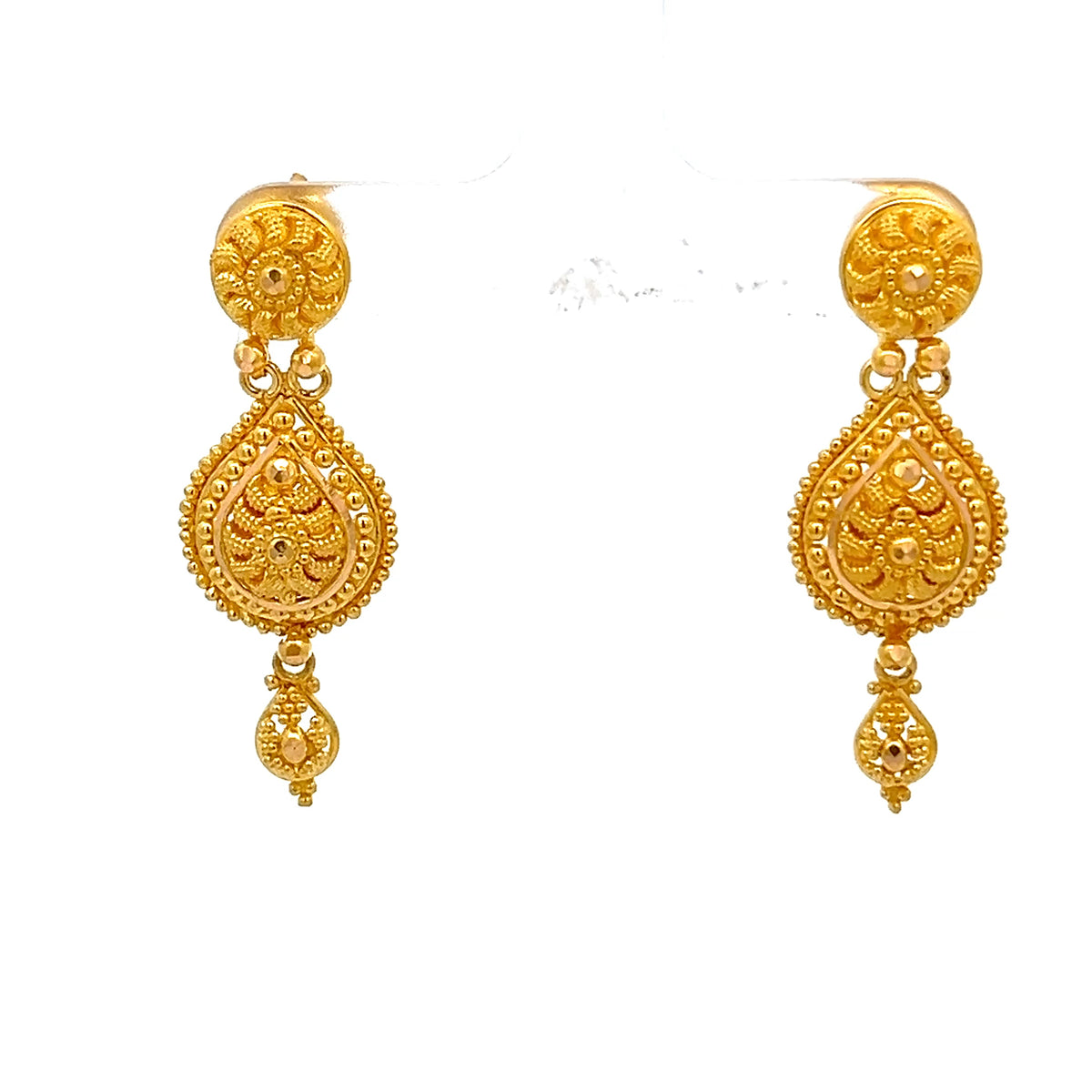 22ct Gold Ornate Teardrop Filigree Drop Earrings