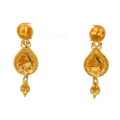 22ct Gold Ornate Teardrop Filigree Drop Earrings