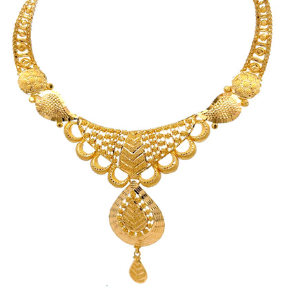 22ct Gold Ornate Teardrop Pendant Necklace with Openwork Detail