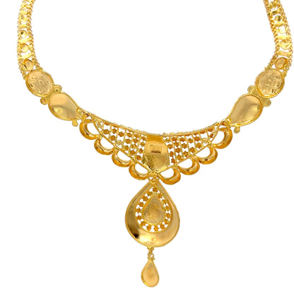 22ct Gold Ornate Teardrop Pendant Necklace with Openwork Detail