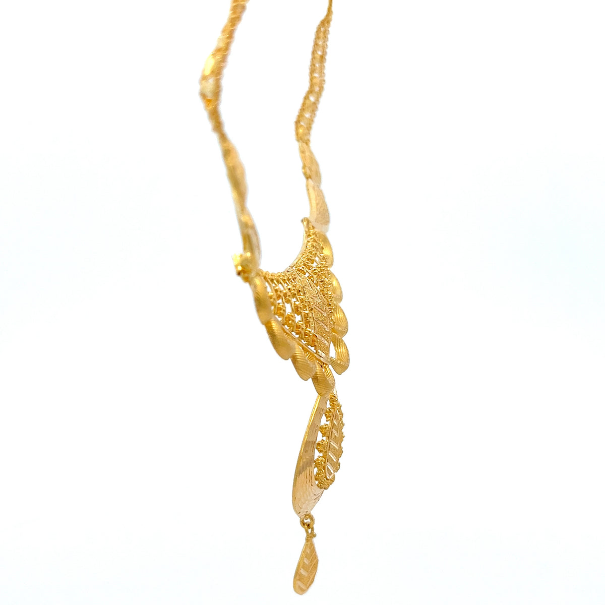 22ct Gold Ornate Teardrop Pendant Necklace with Openwork Detail