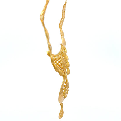 22ct Gold Ornate Teardrop Pendant Necklace with Openwork Detail