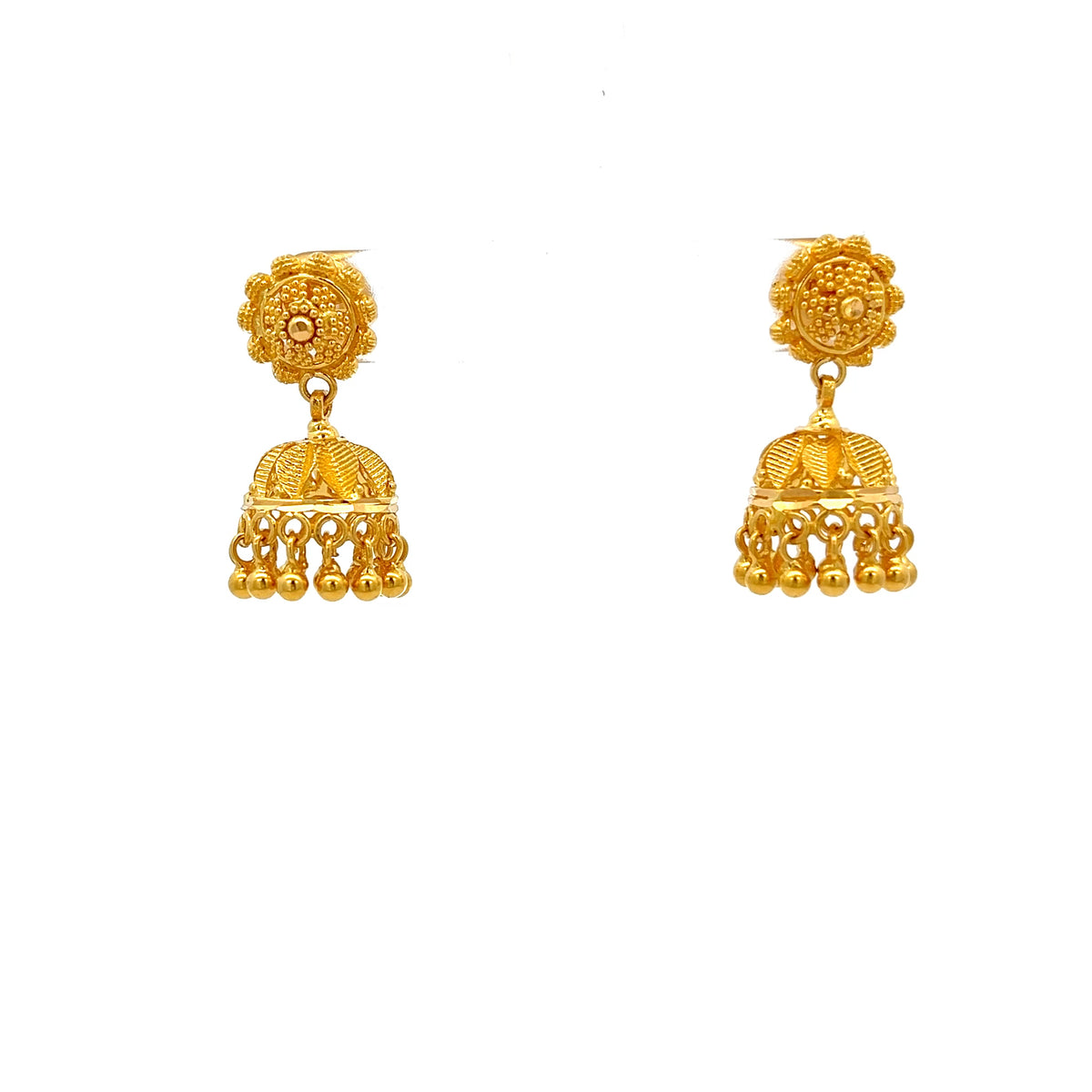 22ct Gold Floral Dome Jhumka Drop Earrings