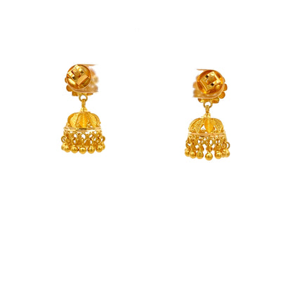22ct Gold Floral Dome Jhumka Drop Earrings