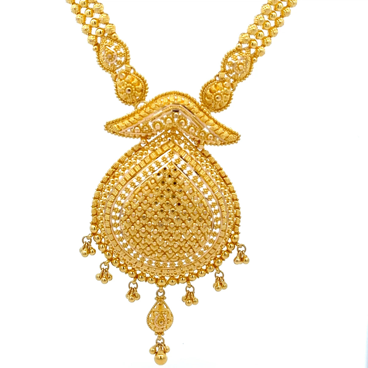 22ct Gold Necklace with Ornate Teardrop Pendant