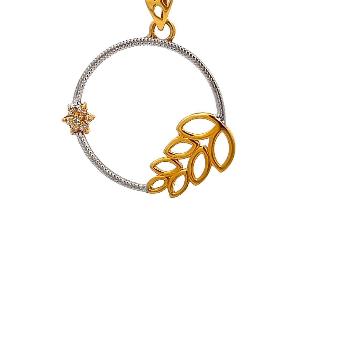 22ct Gold Circular Pendant with Leaf Motif and Clear Stones
