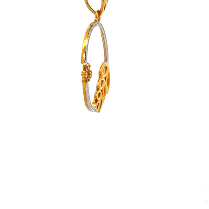 22ct Gold Circular Pendant with Leaf Motif and Clear Stones