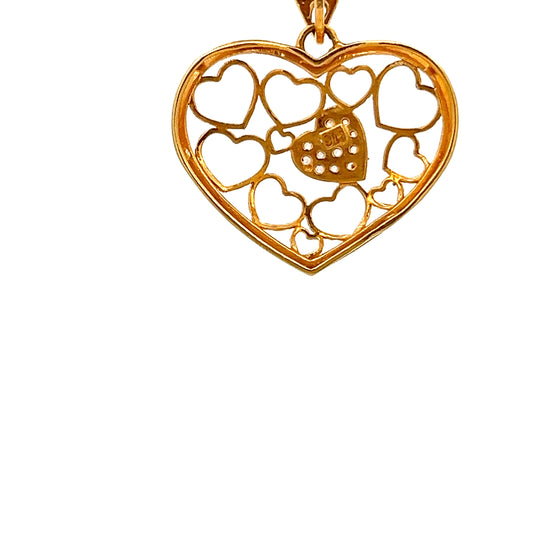 22ct Gold Heart Pendant with Clear Stone Cluster