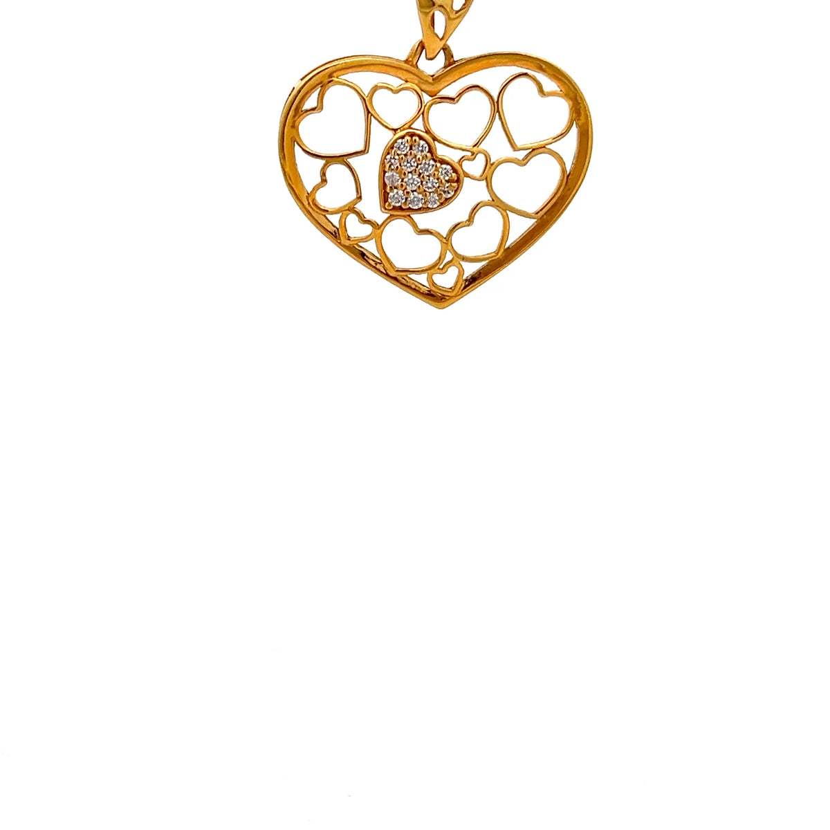 22ct Gold Heart Pendant with Clear Stone Cluster