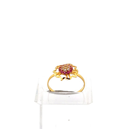 22ct Gold Ring with Red Coloured Stone Cluster