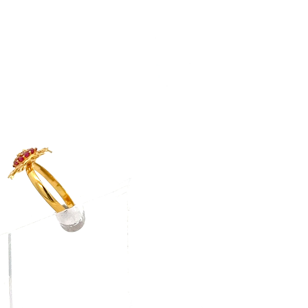 22ct Gold Ring with Red Coloured Stone Cluster