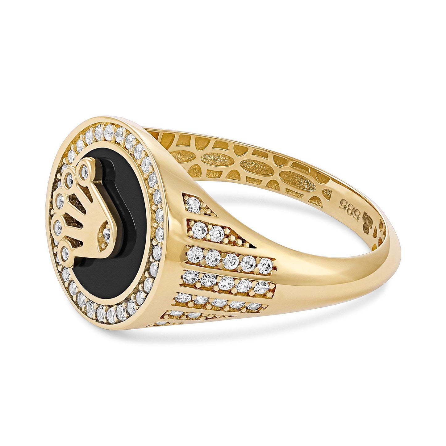 14ct Yellow Gold Cubic Zirconia Crown Signet Ring