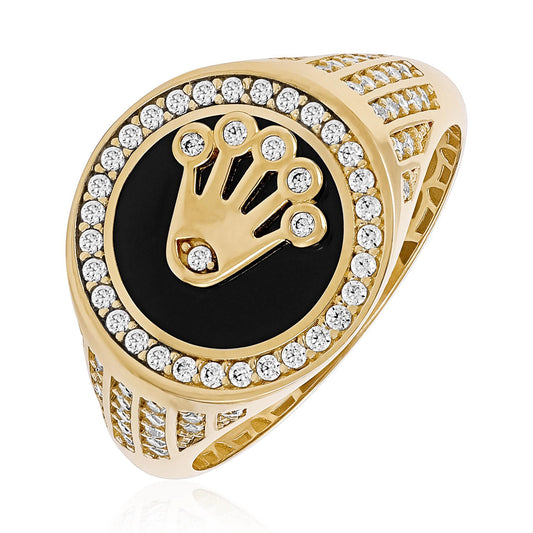 14ct Yellow Gold Cubic Zirconia Crown Signet Ring
