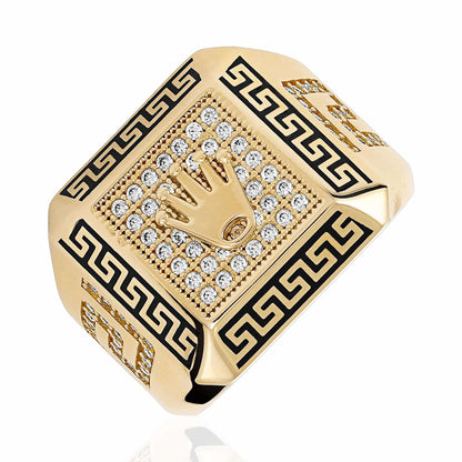 14ct Yellow Gold Cubic Zirconia Crown Signet Ring