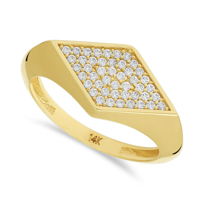 14ct Yellow Gold Cubic Zirconia Rhombus Shape Signet Ring