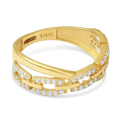 14ct Yellow Gold Cubic Zirconia Chain Detail Ring